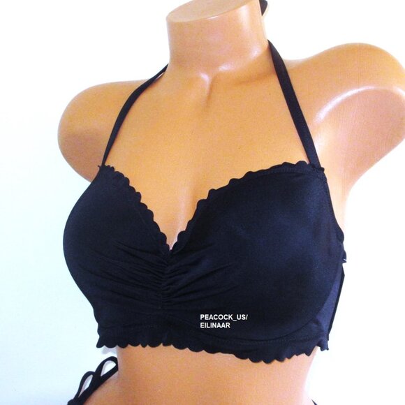 36DDD VICTORIAS SECRET SWIM Demi Ruffle Bikini Top Halter Black nwt - Picture 5 of 8
